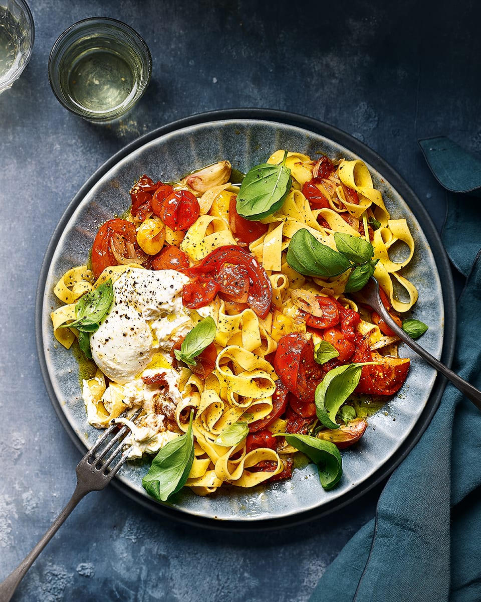 Tomato and burrata tagliatelle delicious. magazine