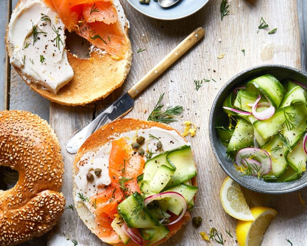 Smoked salmon and cream cheese bagel