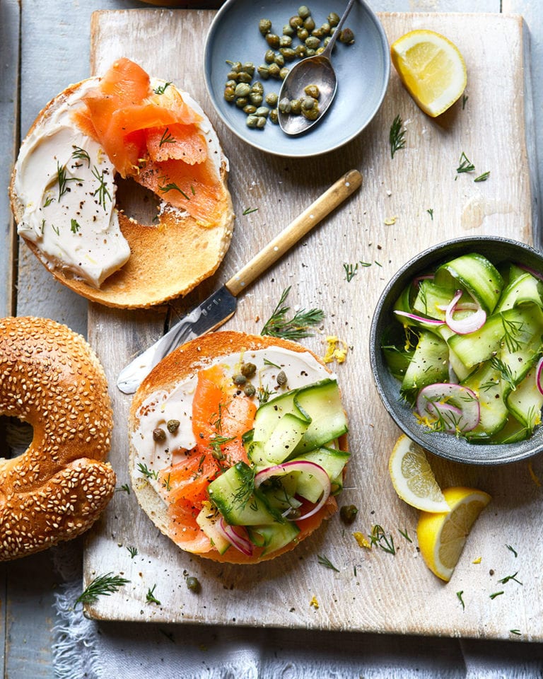 Smoked salmon and cream cheese bagel