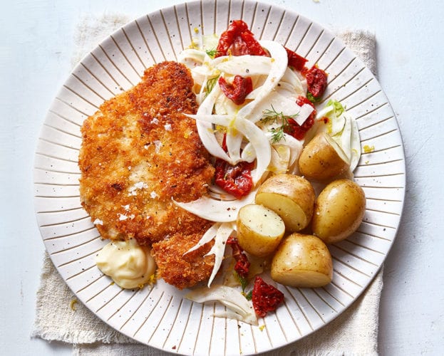 pork schnitzel with new potatoes