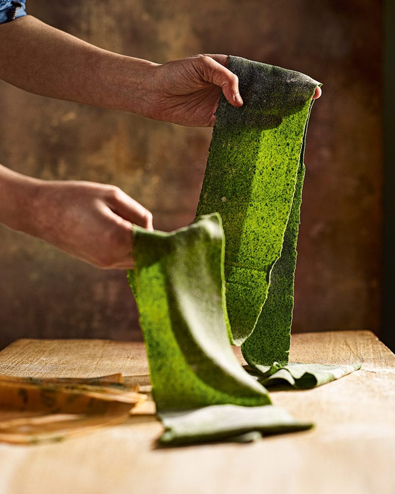 Fresh spinach pasta