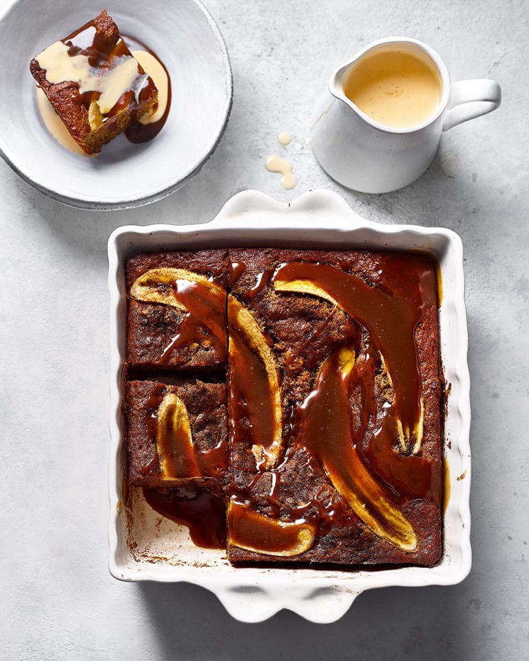 Banana miso pudding with caramel