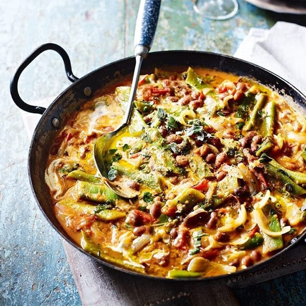 Borlotti and runner beans with sage, tomato and garlic