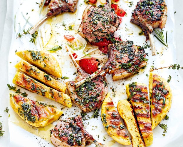 Lamb chops with griddled breads and fennel salad
