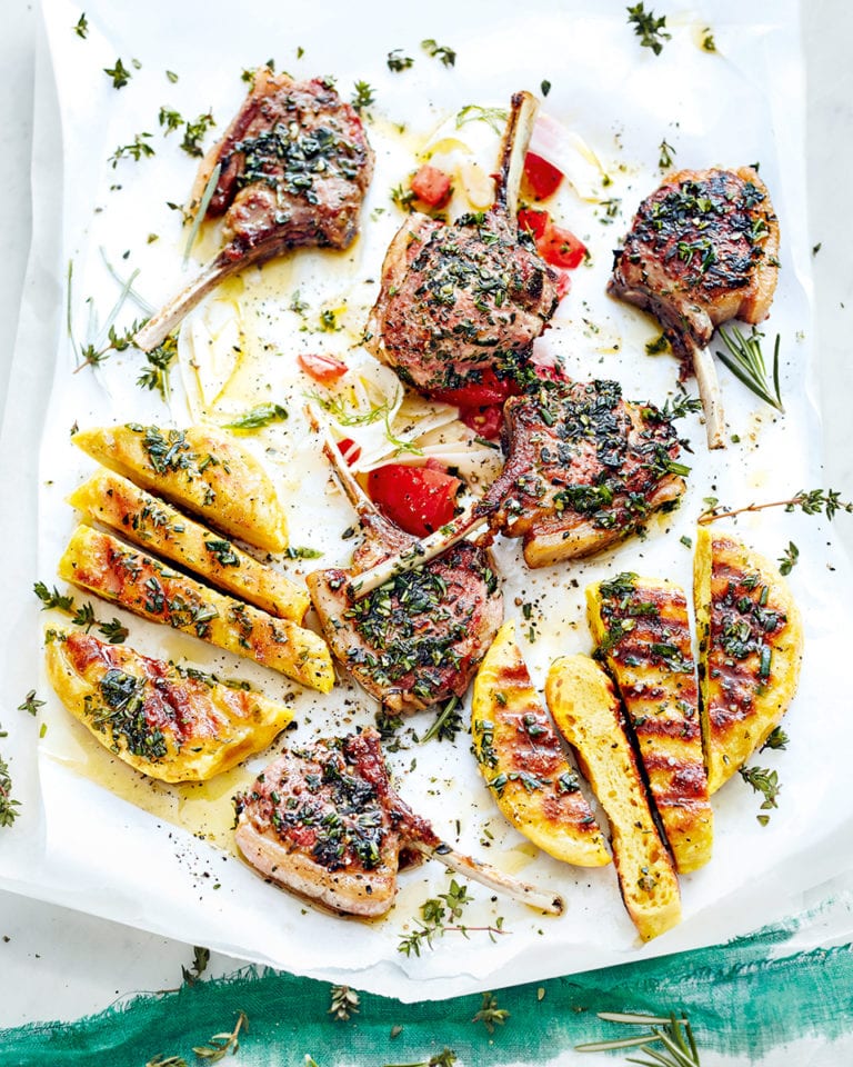 Lamb chops with griddled breads and fennel salad