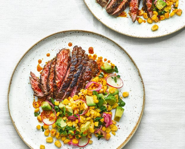 Steak with charred corn salsa and smoky butter