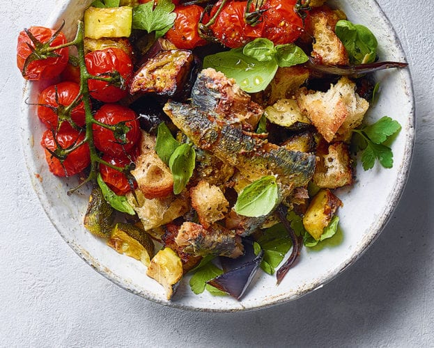 Mediterranean vegetable and sardine salad