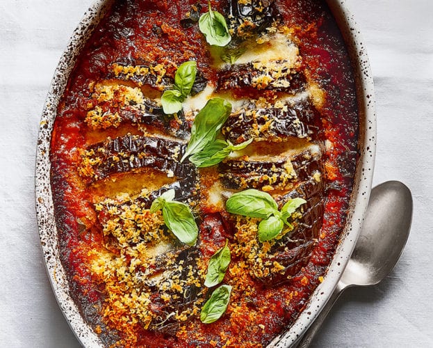 Hasselback aubergine parmigiana
