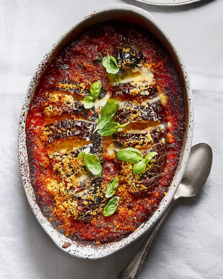 Hasselback aubergine parmigiana