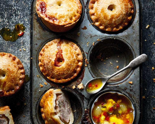 Mini pork pies with quick piccalilli