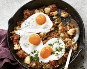 Corned beef hash in a frying pan