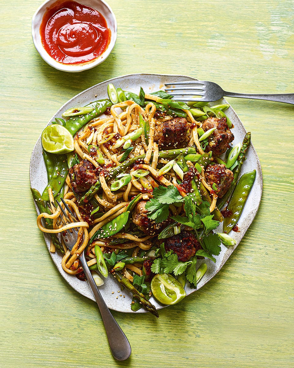 Sausage meatballs with noodles delicious. magazine