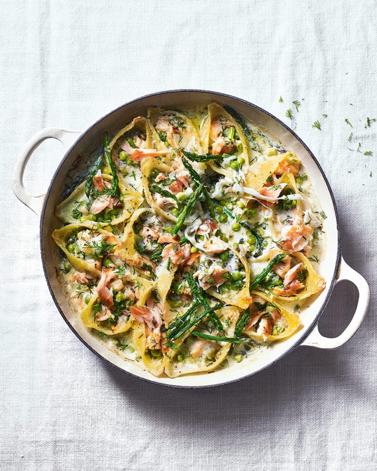 Creamy salmon pasta bake