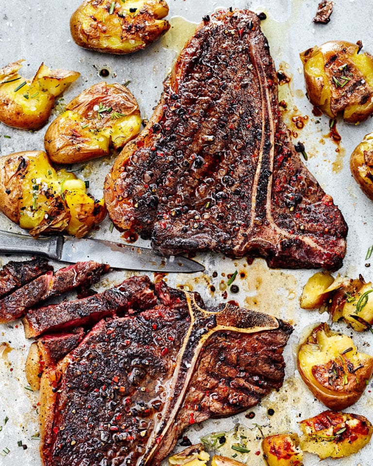 T-bone steak with coffee rub and rosemary potatoes