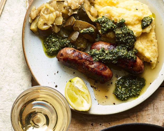 Sausages with polenta