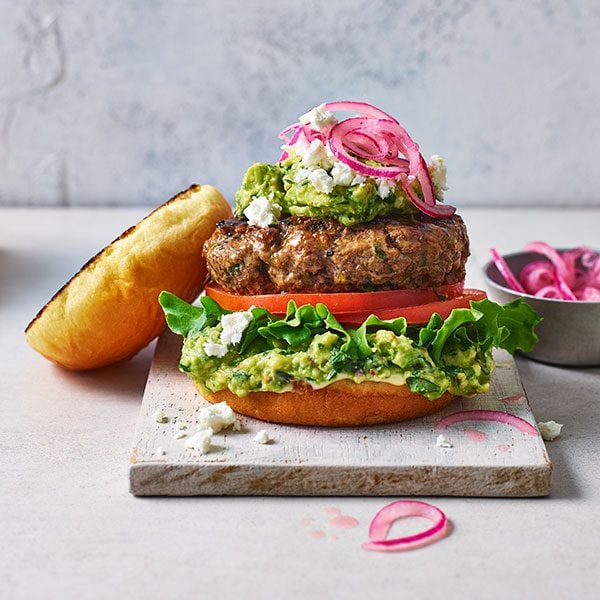 Avocado and feta cheeseburger