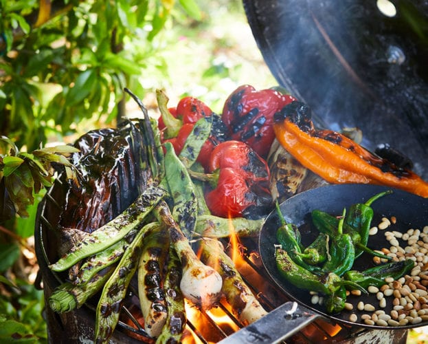 Barbecued vegetables with tahini dressing