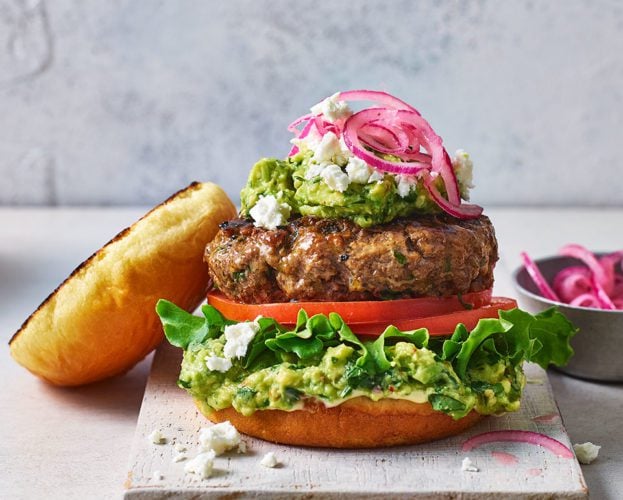 Avocado and feta cheeseburger