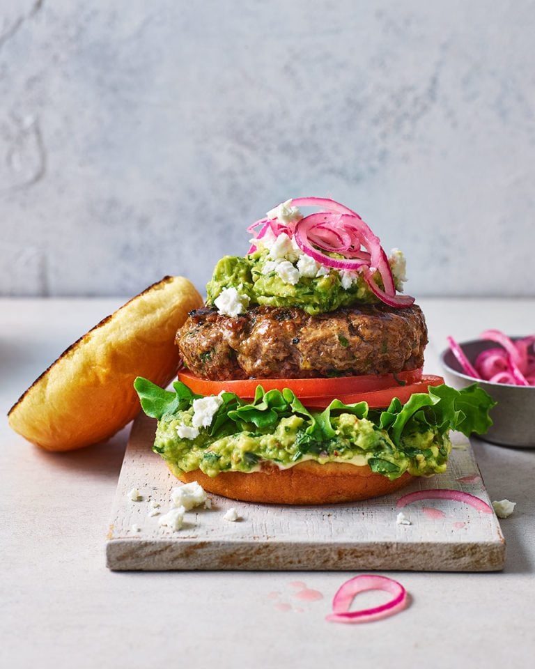 Avocado and feta cheeseburger