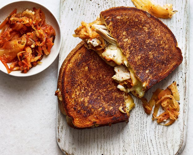 Roast chicken, cheese and kimchi toastie