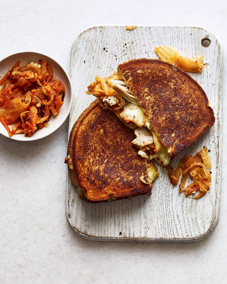 Roast chicken, cheese and kimchi toastie