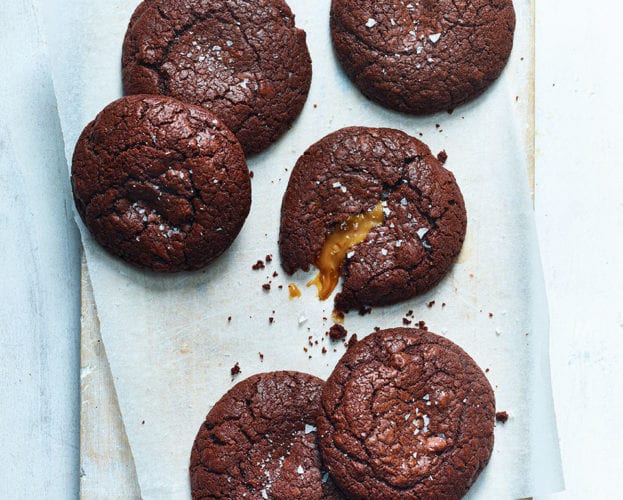 Caramel centre double chocolate cookies