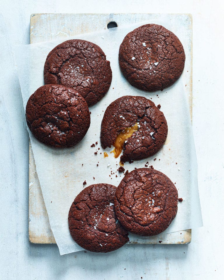 Caramel centre double chocolate cookies