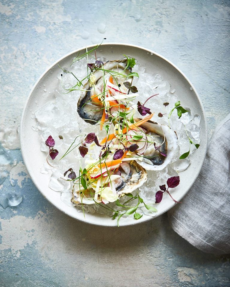 Oysters with dongchimi (radish kimchi)