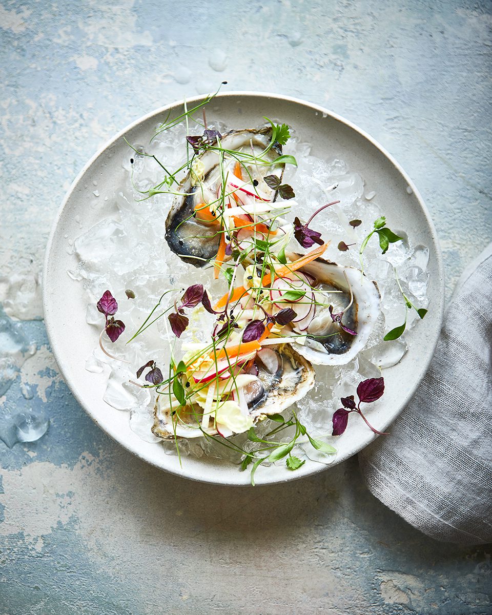 Oysters with dongchimi (radish kimchi) delicious. magazine