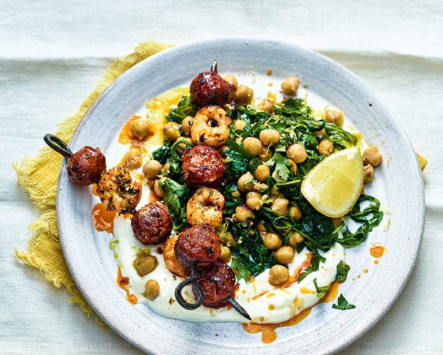 Prawn and chorizo skewers