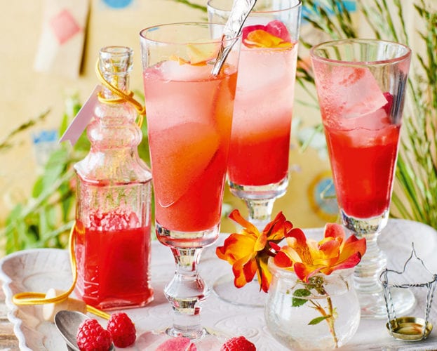 Raspberry and rosewater cordial with fizz