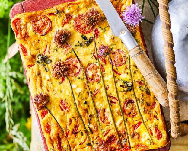 Tomato, feta and piquillo pepper frittata