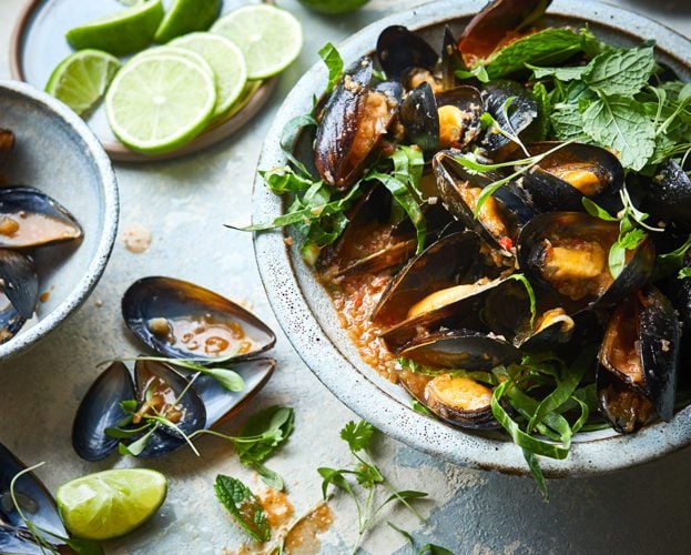 Mussels with sambal butter and fresh herbs