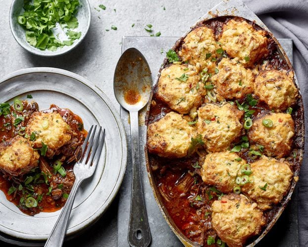 Southern-style slow cooker beef chilli with cornbread topping