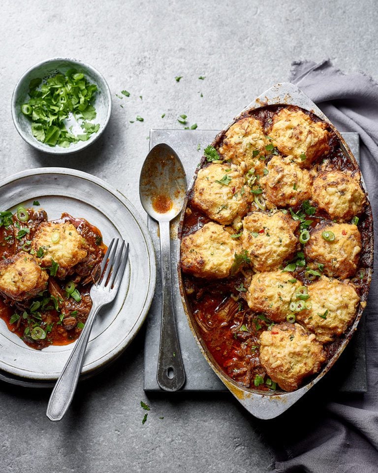 Southern style slow cooker beef chilli with cornbread topping