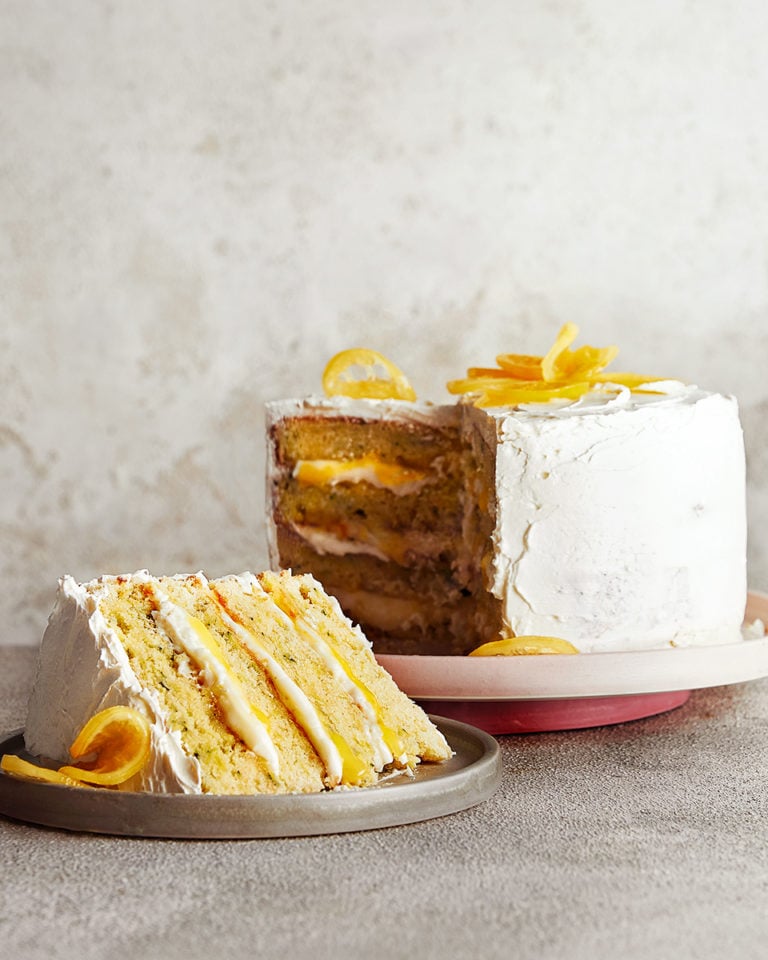 Lemon and courgette cake with white chocolate cream cheese frosting