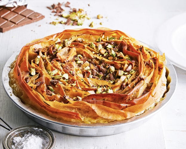 Chocolate tahini ruffle pie