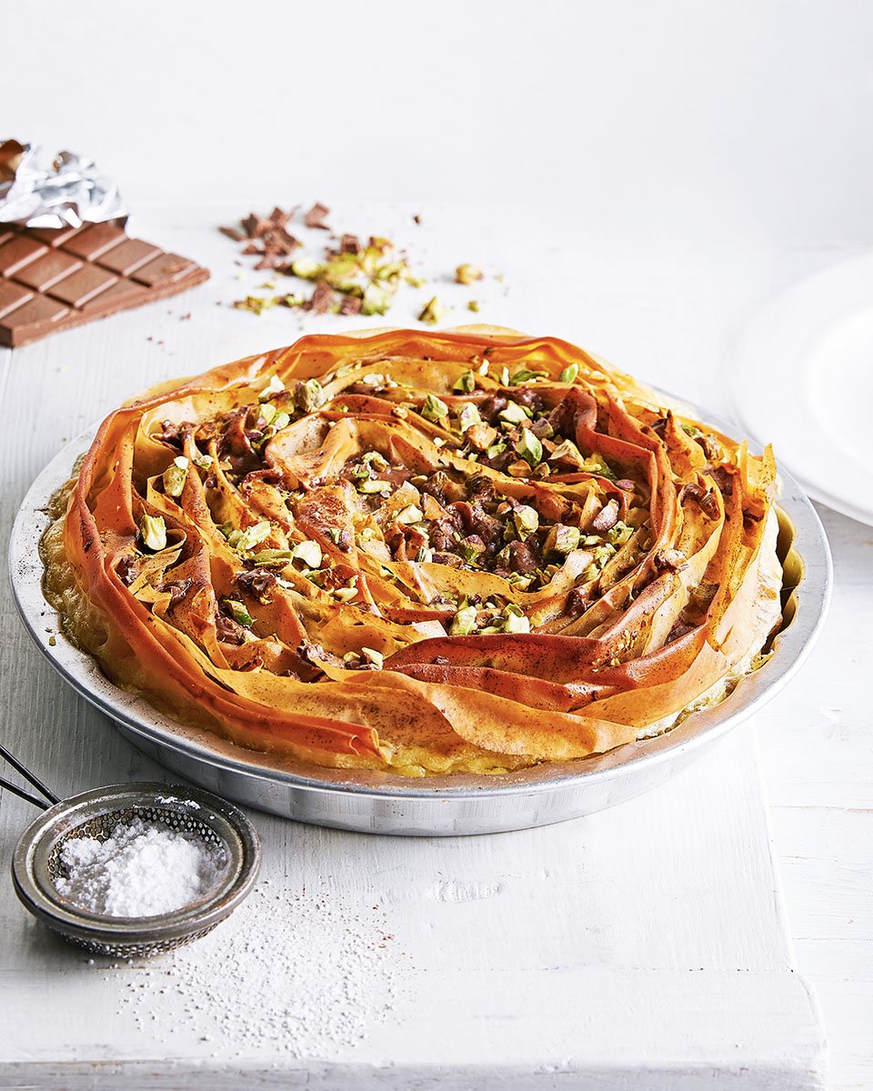 image of Chocolate Tahini Ruffle Pie recipe by Delicious Magazine