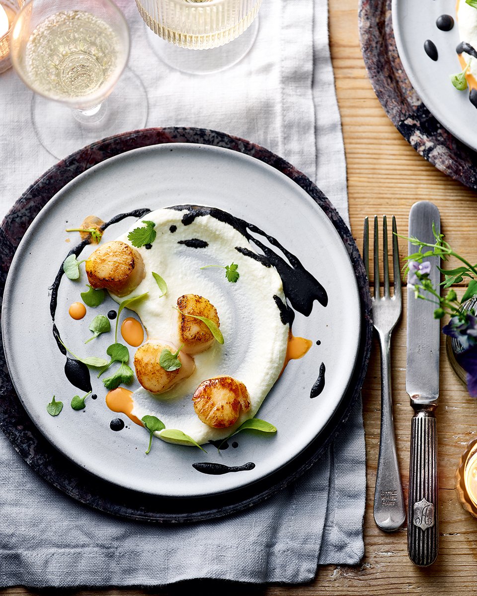 Pierre Koffmann s Scallops With Squid Ink Sauce Delicious Magazine pierre-koffmann-s-scallops-with-squid-ink-sauce-delicious-magazine