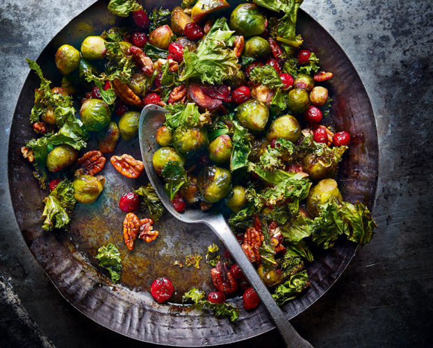 Roast sprouts, cranberries and kale