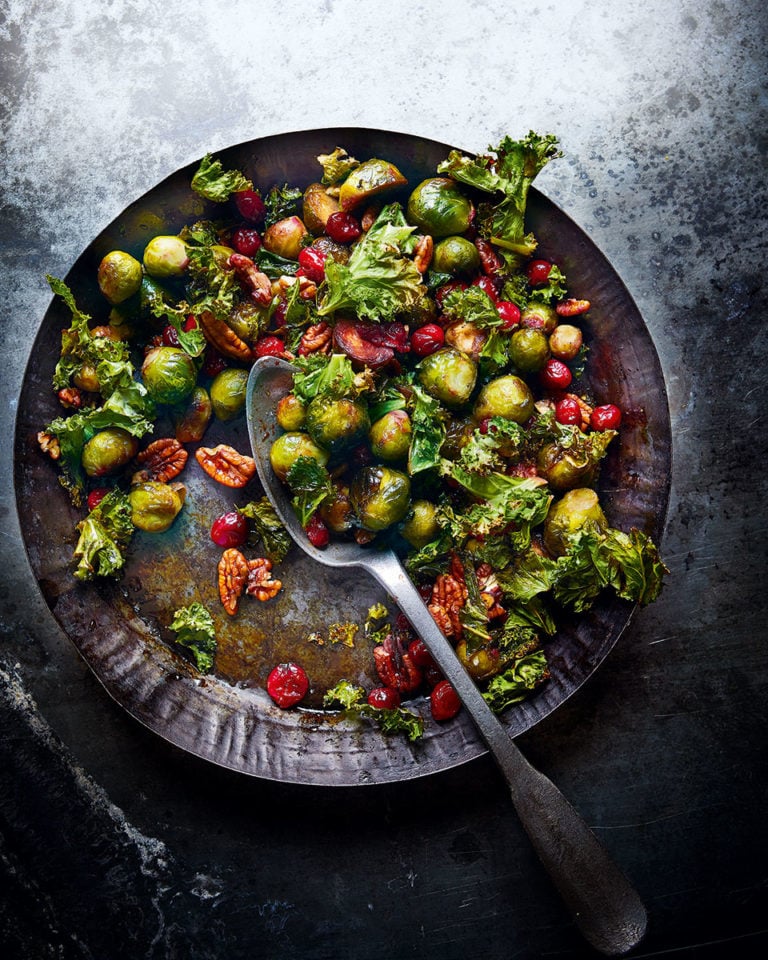 Roast sprouts, cranberries and kale