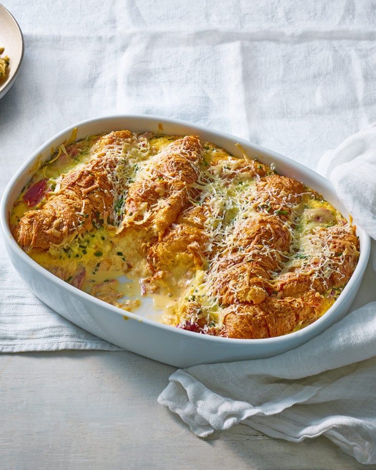 Cheese croissant bread and butter pudding