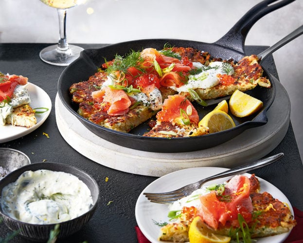 One-pan potato latke with smoked salmon