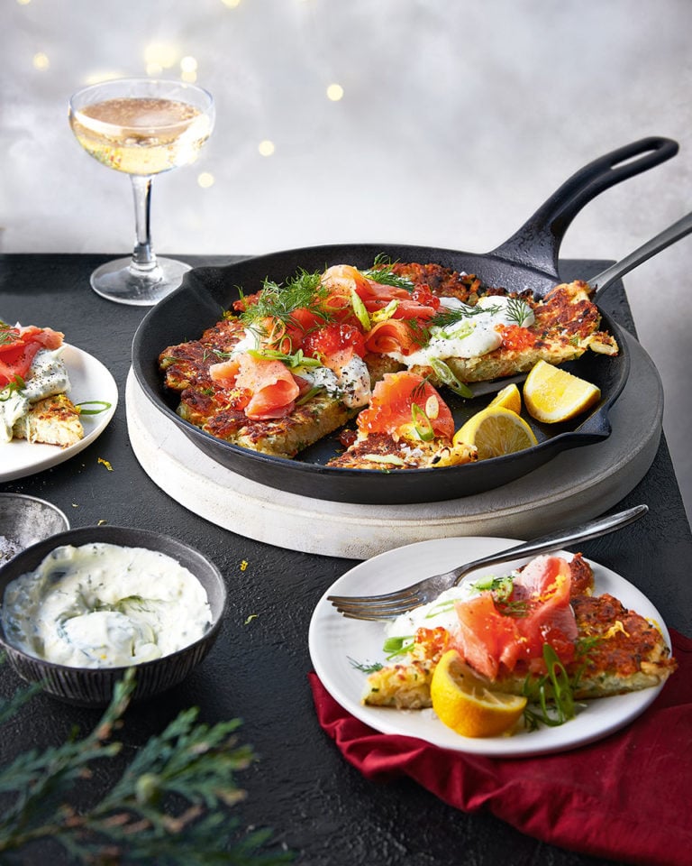 One-pan potato latke with smoked salmon