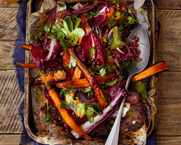 Roasted rainbow carrot salad