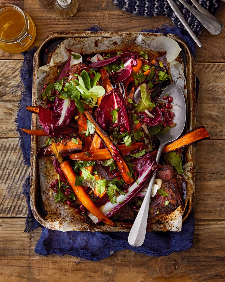 Roasted rainbow carrot salad