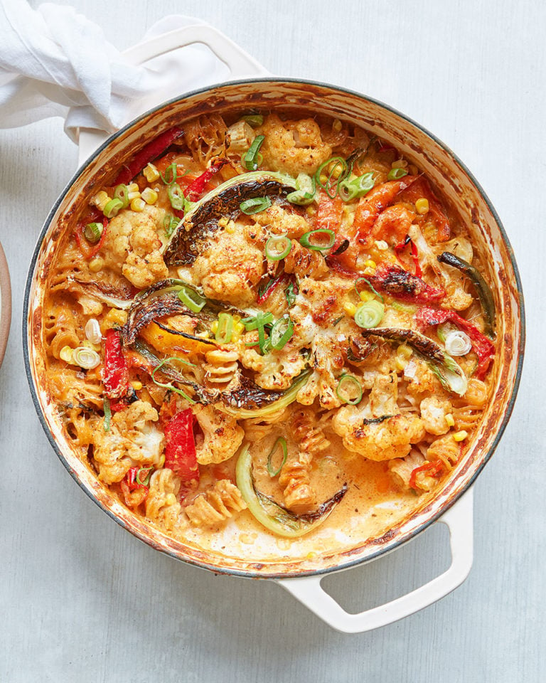 Cajun-spiced cauliflower pasta bake