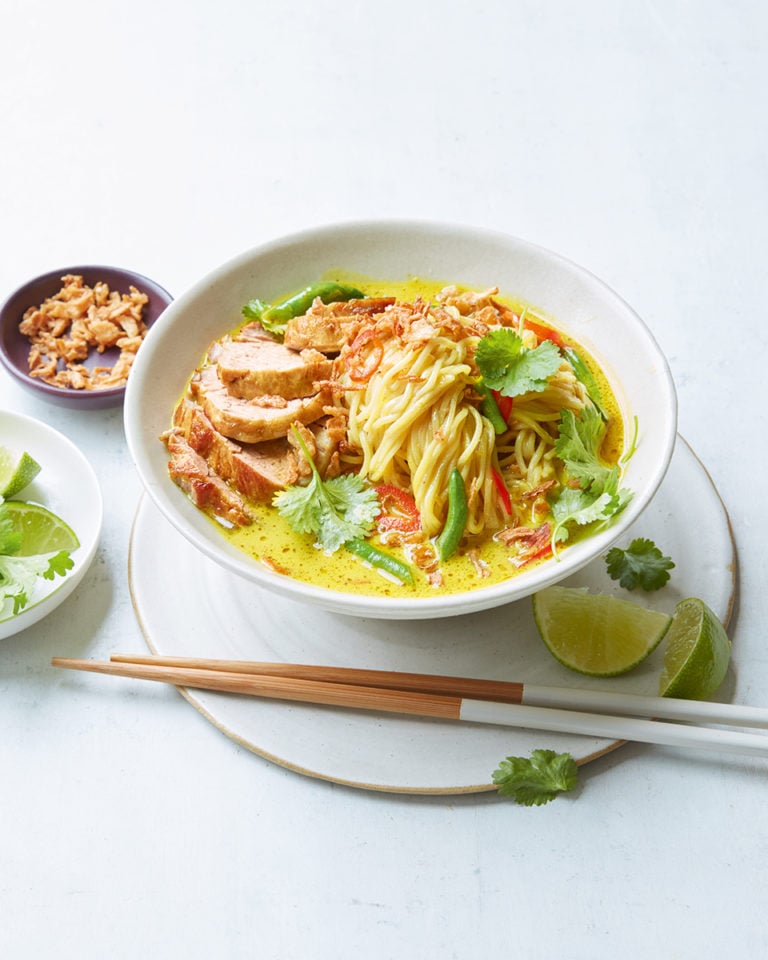 Pork and coconut curry noodle soup