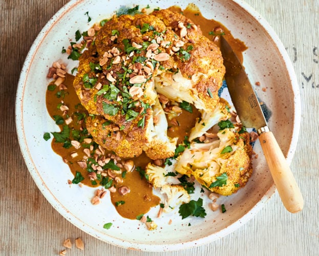 Whole roasted satay cauliflower