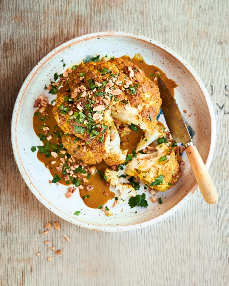 Whole roasted satay cauliflower